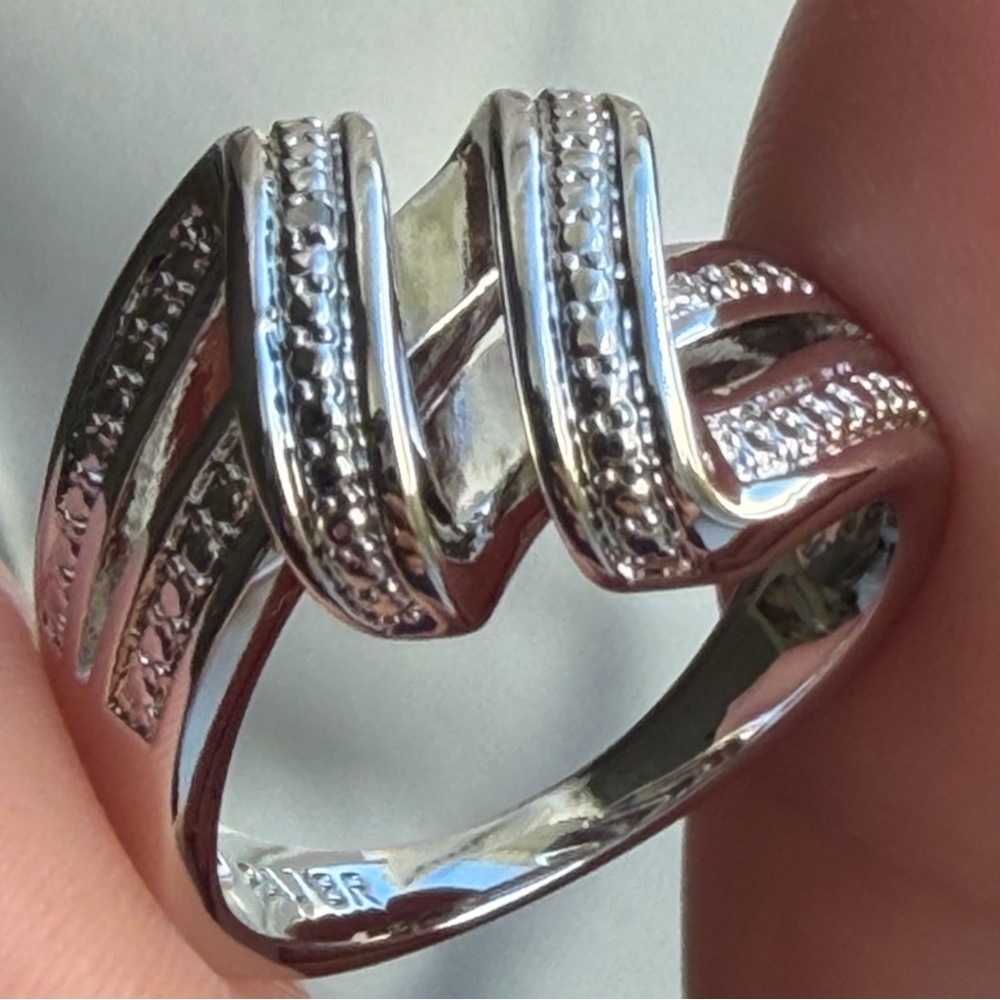 “EMULOUS” JTV | ROUND White Diamond Accent Rhodium Over Brass Ring Sz 6